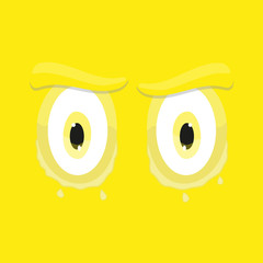 funny cartoon eyes yellow sad square smiley flat vector emoticon background