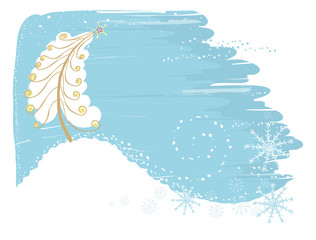 Tender christmas card with tree.Vector snow background