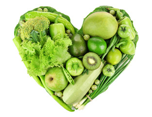 Heart shape from fresh green food isolated on white