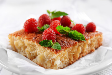 Fresh pie with raspberry