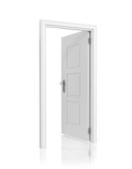 Naklejka premium White blank opened door template, isolated on white background.