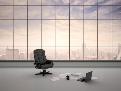 3d illustration of desk chair in an empty office