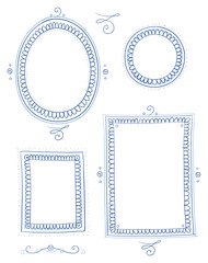 Nostagic picture frame collection round, egg, oval and square shape, for invitiation, marriage and easter cards. Hand drawn vector illustration.