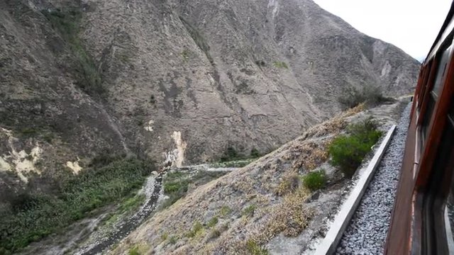 View of a train moving in fast motion near Alausi, Ecuador