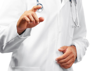 Doctor pointing his finger, closeup