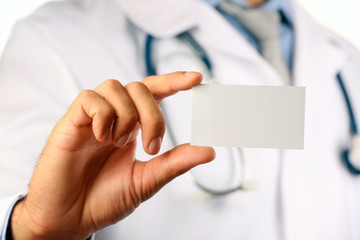 Doctor with blank badge, closeup