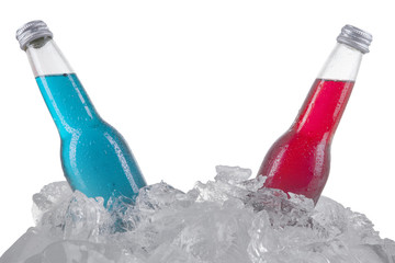 Two bottle of fresh drink in the ice cube