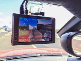 Dashcam in a car windscreen