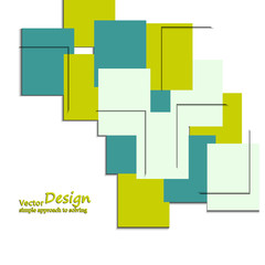 Abstract background of colored squares, leaflets, banners.