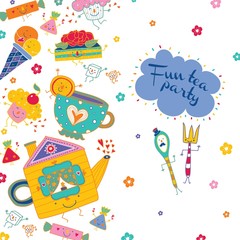 Happy tea! Vector postcard.