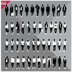 Set of 48 Men black silhouettes with white cloths on top,totally editable,collection