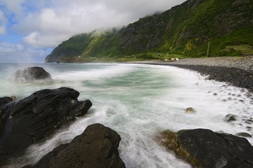 view of the coast of Fajã Grande, Flores island, Azores, Portugal