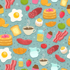 Cute seamless pattern with breakfast food