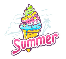 Vector illustration of bright ice cream on white background.