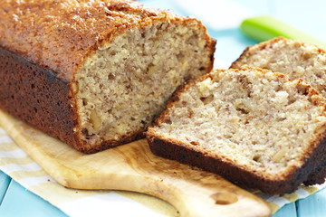 Sliced banana bread with walnuts