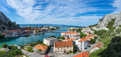 Morning panorama of Omis. Sunny day.