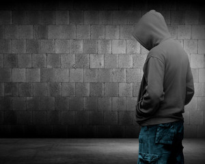 Computer hacker silhouette of hooded man