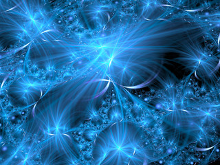 Obraz premium Blue glowing rays and bubbles in space