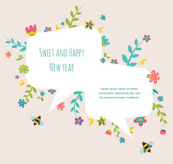 Rosh hashana Jewish holiday greeting card with flower frame