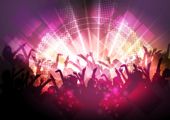 Dancing People Party Crowd Disco Background - Vector Illustration - 88264745