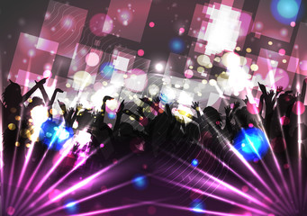 Dancing People Party Crowd Disco Background - Vector Illustration