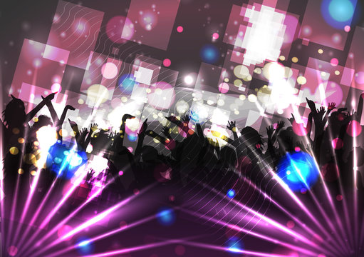 Dancing People Party Crowd Disco Background - Vector Illustration