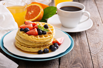 Breakfast waffles with fresh berries