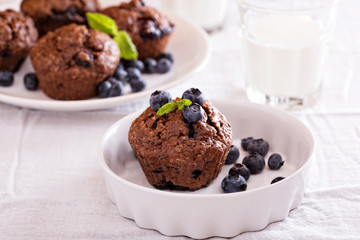 Fototapeta na wymiar Chocolate muffins with blueberries