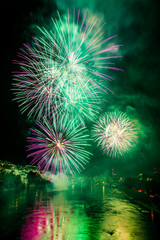 Fototapeta premium Basel Nationalfeiertag Vorfeier Wettsteinbrücke Basel Feuerwerk