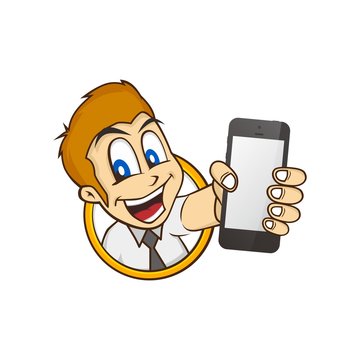 cartoon guy holding phone