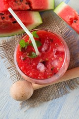 Fresh smoothie from red melon with ice
