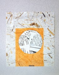 Fototapeta na wymiar Painted rice paper with fragment of japanese newspaper
