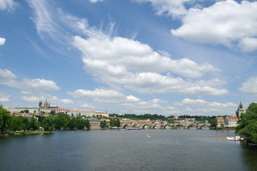 Fototapeta premium View of the Old Town and Charles Bridge over Vltava river in Prague, Czech Republic