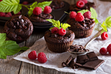 Chocolate raspberry yogurt muffins