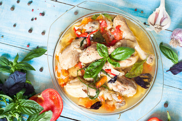 Braised chicken with vegetables