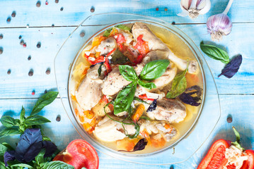 Braised chicken with vegetables