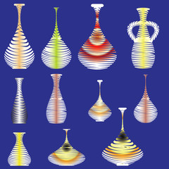 monochrome icon set with amphorae and vases