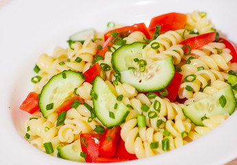 Pasta salad with tomato and cucumber