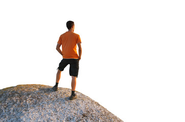 Man on peak of mountain