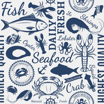 Seafood Shop Seamless Pattern