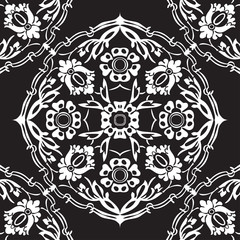 Black and white round floral border corner abstract background v