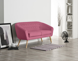 Pink Sofa in White Loft Flat Apartment