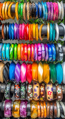 Fototapeta na wymiar Colorful bracelets on display in Positano village, Italy.