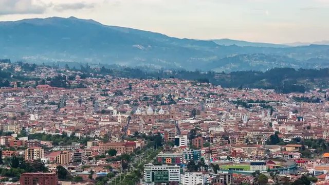 Cityscape time lapse view of the historic center of Cuenca, Ecuador