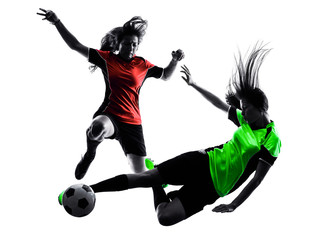 Plakat women soccer players isolated silhouette