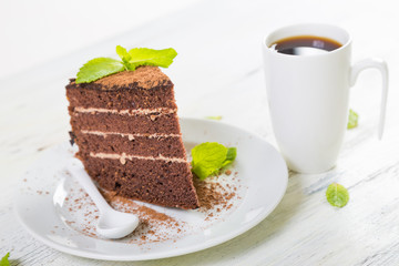 Chocolate cake and black coffee