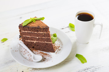 Chocolate cake and black coffee