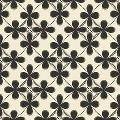 Fototapeta premium Geometric ornament seamless pattern. Textile design template seamless background. Round, polygonal and linear motif endless texture. Monochrome vector illustration.