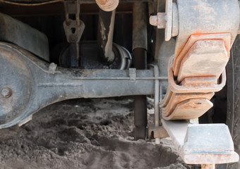 Car suspension closeup shock up