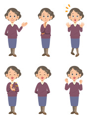 高齢の女性の6ポーズセット